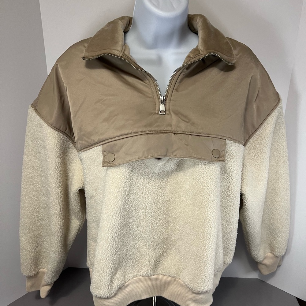 Abercrombie & Fitch Womens Small Pullover Sherpa Faux Fur Fleece Jacket Hoodie